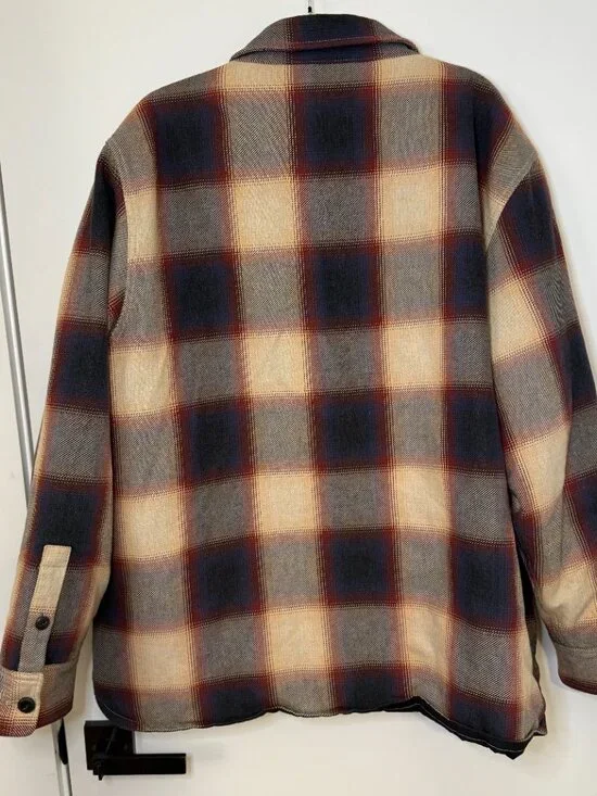 Madewell Men's Quilted Shirt-Jacket in Plaid, Rusted Burgundy, XL - Picture 3 of 3